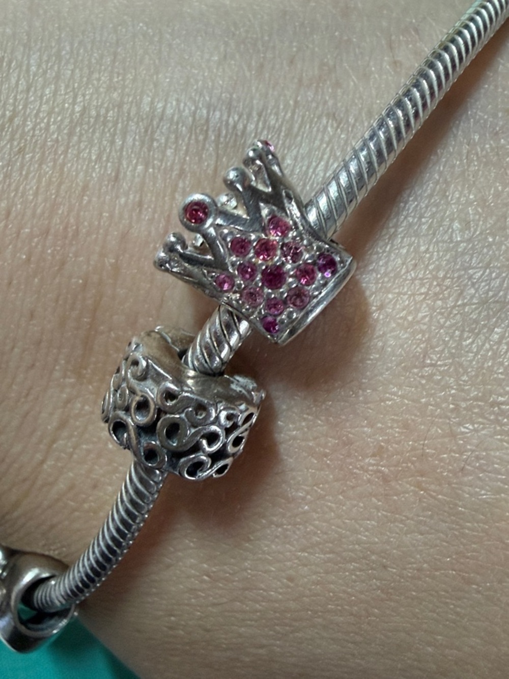 Chamilia Swarovski Pink and Sparkling CRYSTAL CROWN 925 Charm fits Pandora